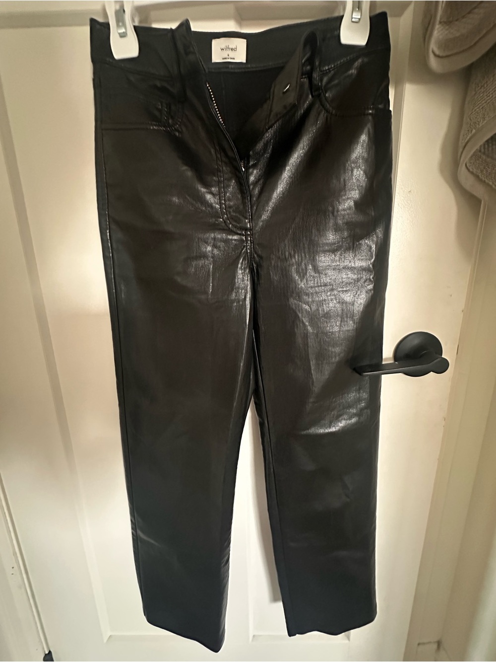 Wilfred Black Faux-Leather Straight-Leg Pants